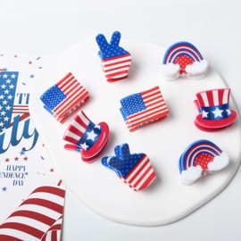 8PK Small 4th of July Hair Claw Clips for Girls Women Flag Hair Clips Cute Independence Day Hair Accessories