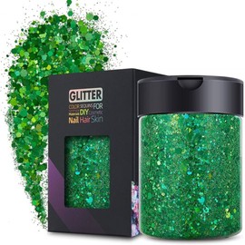 Dzyoleize Purpurina holográfica, 3.5oz/100g Purpurina para resina, purpurina metálica iridiscente a granel, purpurina para maquillaje corporal, ojos, vasos (Verde)