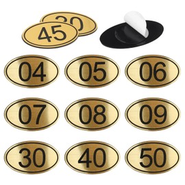 NumRealm Table Numbers Locker Cabinet Number, Oval ABS Engraved Numbers Signage Tags Labels - Golden 1 to 50