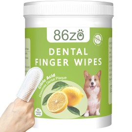 86zo Teeth Cleaning Wipes for Dogs & Cats, Dog Dental Care Finger Wipes, Clean Bad Breath by Cleaning Plaque and Tartar Buildup No-Rinse Dog Finger Toothbrush, 50 Counts