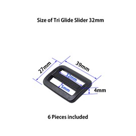 BAIWOAK Tri Glide Slider Strong Plastic Tri Glide Slides Adjustable Sliding Buckle Strap Slider Adjusters for Backpack Belt Strap Black, black