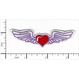 Patchwork Paradise Red Heart with Purple Angel Wings Embroidered Iron-On Patch – Love Wings Badge