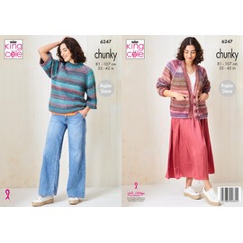 King Cole Ladies Chunky Knitting Pattern Womens Sweater & Cardigan (6247)