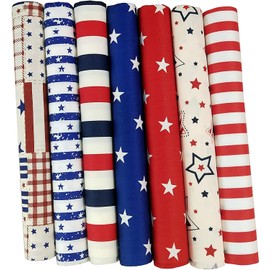 CraftsFabrics 7pcs/ Lot 50cm x 50cm American Patriotic Fat Quarters Bundle Blue Red 100% Cotton Precut Craft Fabric Squares for Quilting, Arts, Crafts, DIY Projects
