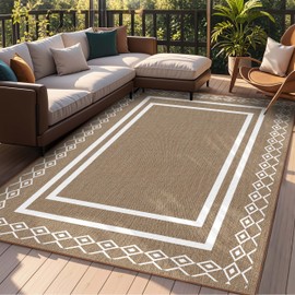 Arenarug Outdoor Patio Rug, Outside Rectangular Carpet, Moroccan Geometric Rugs, Washable Large Indoor Outdoor Rug 9x12 Mats for RV, Picnic, Backyard, Deck, Balcony, Porch, Beach