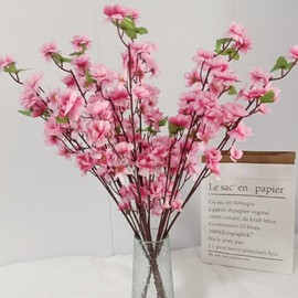 OUKEYI 8 pcs Artificial Peach Blossom Branches Fake Peach Flowers，Silk Peach Flowers Fake Plants Arrangement for DIY Garden Home Wedding Party Decor (Pink)