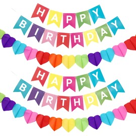 FUIPVGI 4 PCS Happy Birthday Banner with Rainbow Paper Garland Rainbow Happy Birthday Banner & Bunting Hanging Banners Party Decorations Set Perfect for Birthday Party Home Festival Decoration (Color)