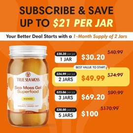 TrueSeaMoss Wildcrafted Irish Sea Moss Gel | Multiple Flavors – Rich in Minerals & Vitamins –   supports immune, improves digestion, boost energy, skin & hair health - Made in USA:_Mango_2 Pack