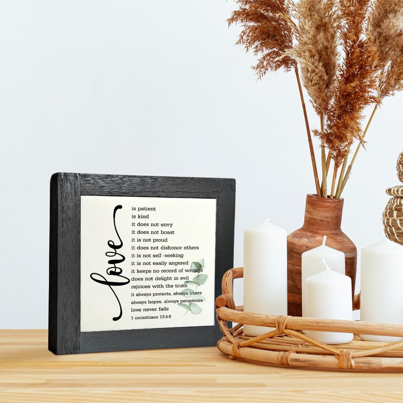 Bible Verse Corinthians 13:4-8 Box Sign, Love Never Fails, Wooden