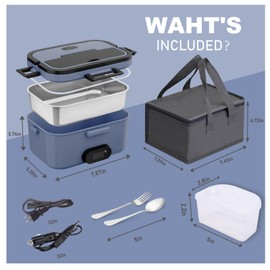 Kimfead Electric Lunch Box for Adults with Temperature Display 80W Heated Lunch Boxes for Men with 1.8L Stainless Steel Container Electric Lunchbox for Work/Car/Truck-110V/12V/24V(Blue)