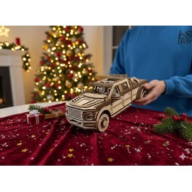 Wood Trick Pickup Truck SUV Car Wooden 3D Puzzles for Adults to Build - Rides up to 32 feet - Engineering DIY Mechanical Wood Model Kits Wooden Puzzles for Adults