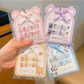 Sanrio Cute Kids' Stick-On Nail Art Set: Gel Nail Tips & Charms - A10 Children's Manicure Free Size / 2 Purple Flower Nail Sticker Pack 50ea