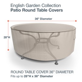 Budge P5A31PM1 English Garden Round Patio Table Cover Heavy Duty and Waterproof, Small, Two-Tone Tan