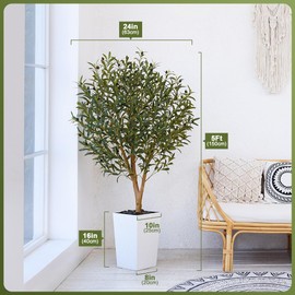 VeriNatural Artificial Olive Tree 5FT, Faux Olive Trees with Real Wood Trunk, UV Resistant Fake Plants in Planter & River Rocks, Indoor Tall Silk Plant for Home Living Room Office Outdoor Decor, VN133