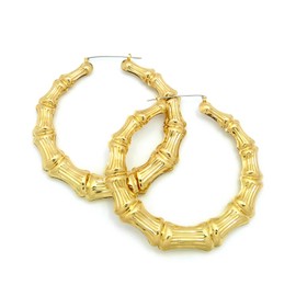 Classic Bamboo Door Knocker Hoop Earrings, Gold-Tone