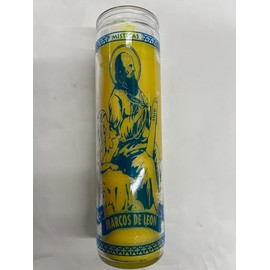 San Marcos de Leon unscented Yellow Pillar Candle in Glass