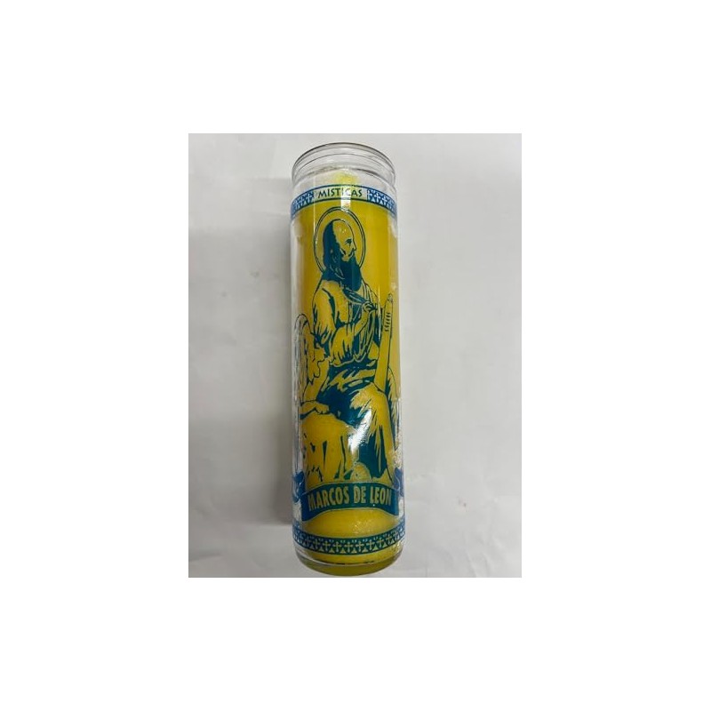 San Marcos de Leon unscented Yellow Pillar Candle in Glass