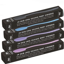 Avilana Exfoliating Silicone Body Scrubber Easy to Clean, Lathers Well, Long Lasting, and More Hygienic Than Traditional Loofah (Long Handle, Dark Gray)