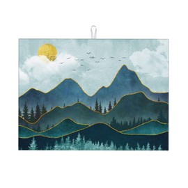 Mountain Peaks Nature Landscape Microfiber Dish Drying Mat for Kitchen Counter 18"x24" Modern Decorative Dishes Pad Dish Drainer Rack Mats Washable Absorbent Fast Dry