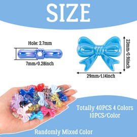 FASHEWELRY 40Pcs Acrylic Bow Beads Large Cute Bowknot Beads Aesthetic Beads Candy Color Spot Bow Pony Beads Bulk for Bracelet Necklace Earring Jewelry Making, 23x29x7mm