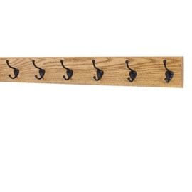 PegandRail Oak Wall Mounted Coat Rack with Bronze Hooks 4.5" Ultra Wide (Golden Oak, 30.5" x 4.5" with 6 Hooks)