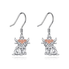 VONALA Animal Earrings 925 Sterling Silver Highland Cow / Dinosaur Drop Dangle Earrings Hypoallergenic Jewellery Birthday Gifts for Women Girls, Sterling Silver, No Gemstone