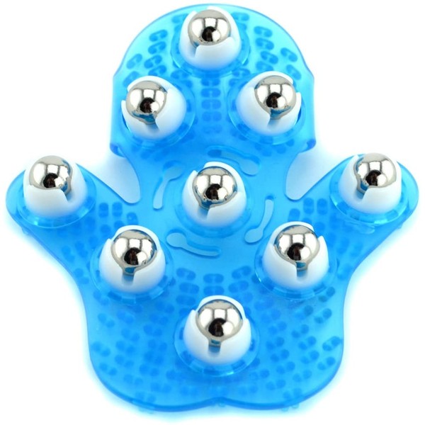 SAMYO Palm Shaped Massage Glove Body Massager with 9 360-degree-roller Metal Roller Ball Beauty Body Care (Blue)