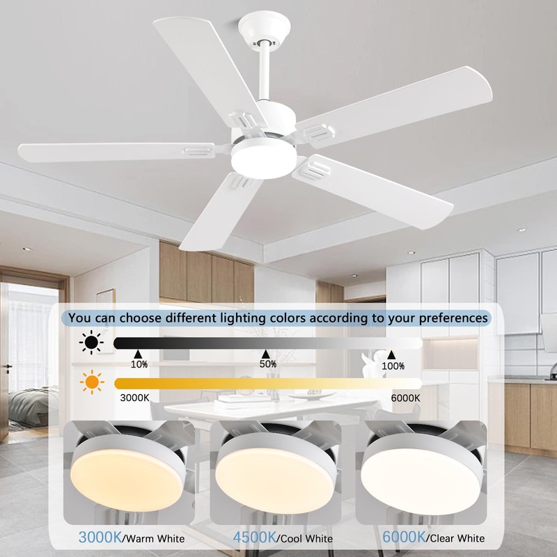 FUMLTP 52 inch Modern White Ceiling Fans with Lights APP/Remote