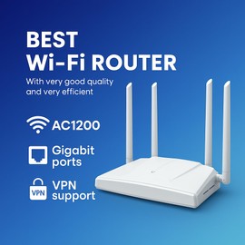 ROOXIS AC1200 | Gigabit WiFi Router | 4 x Gigabit Ethernet Ports | 4 x 5dBi Antennas | 5Ghz | Wireless VPN Router | Covers 2500 Sq ft | 1 Year Replacement & Accidental Warranty | 1200Mbps Fast Speed