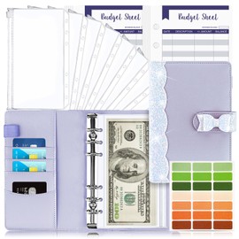 Taope A6 Budget Planner, 6-Ring Budget Binder, Money Organiser, with Soft Pockets, Notebook, Cash Envelopes, Household Expense Book with Money Compartments, Butterfly Purple