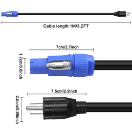 XMSJSIY 3-Prong NEMA 5-15P to PowerCON AC Power Cable Cord 20A 3 Pin PowerCon Input Male Connector to NEMA 5-15P Male Extension Power Wire 16AWG for Outdoor Stage Light LED Screen-1M/3.2FT