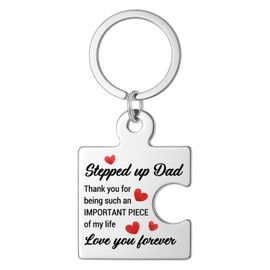 XFFJGVR Stepped up Dad Gifts from Stepdaughter Stepson, Stepdad Stepfather Gift for Birthday Christmas Valentine's Day Fathers Day, Stepped up Dad Metal Puzzle Piece Keychains