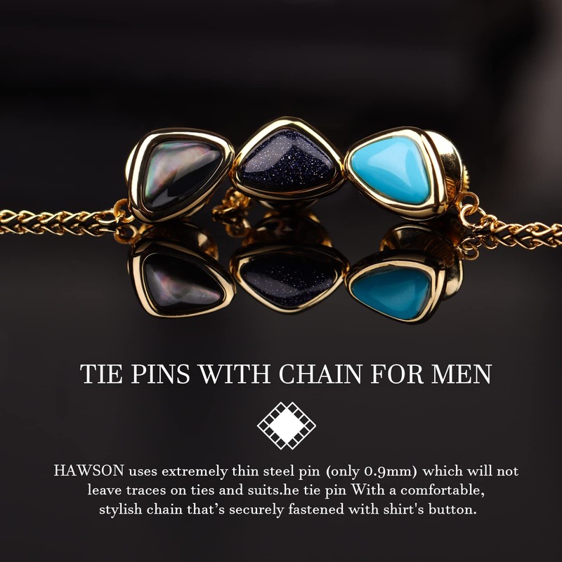 Tie Pins Tie Tacks for Men with Chain, Mens Jewelry