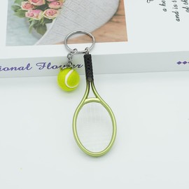 Moydolo Cute Mini Tennis Racket Keyring with Tennis Ball Keyring Pendant Gifts, Assorted Colours, Green
