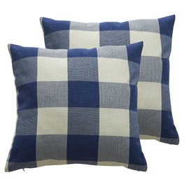 HOPLEE Navy Blue Pillow Covers Farmhouse 22x22 Pillow Covers Outdoor Pillows Covers Decorative Navy Blue and White Buffalo Plaid Set of 2