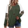 onlypuff Striped Sweatshirt for Women Color Block Shirt Green Leopard
