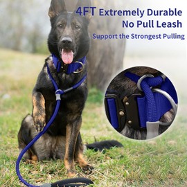 Strong Slip Rope Dog Training Leash (4ft) - Heavy Duty Durable Braided Nylon Lead with Rubber Stopper & Padded Handle - No Pull Walking for Medium Large Dogs (Dark Blue, 1/2" x 4ft)