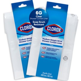CLOROX Shower Curtain Liner, Premium Medium-Weight Durable Waterproof 6g PEVA for Bathroom with Weighted Magnets, Standard Size 72" x 72", Clear 2 Pack