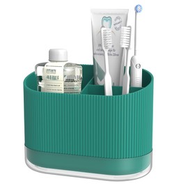 Green Toothbrush Holders for Bathrooms, Plastic Kids Electric Tooth Brush Holder with Drainage and Drip Tray, Cute Shower Toothpaste Holder Stand Organizer Caddy Countertop Accessories Decor, 3 Slots