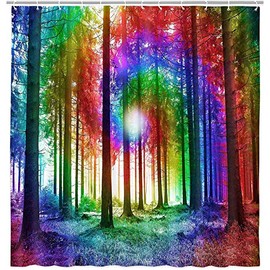 Tie Dye Shower Curtain, Mystical Fantasy Colorful Rainbow Bathroom Decoration Set, Vibrant Peace Themed Restroom Curtains for Women Girls, Rainbow Vibrant Colors Fabric Waterproof Curtains 12 Hooks