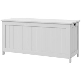 "White Kids & Teen Storage Wooden Bench Kids Playroom Chest with 2 Safety Hinges & Side Handles"color: White Color