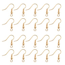 TOAOB 100pcs Earring Hooks Hypoallergenic French Ear Wires with Ball and Coil 18mm K Gold Tone Fish Hook Earrings Making Supplies for DIY Jewelry Making