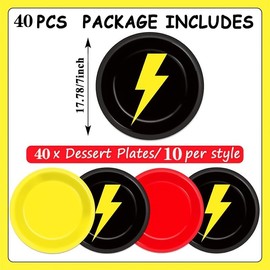 YAXZIM 40 Stück Rot Schwarz Gelb Pappteller, Blitz Partyteller Geburtstag Cartoon Themen Partygeschirr, Cartoon Spiel Pappe Teller, für Kindergeburtstag Partydeko Tischdeko Supplies