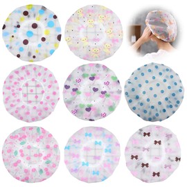 ADOFUN Shower Cap, Repeatable, Waterproof Shower Cap, Thick, Large, Hair Washing Cap, Cute Design, Bath Hat, For Women, Hot Springs, Facial Washing, Cooking, Convenient for Travel, Different Patterns