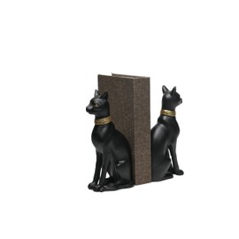 Comfy Hour Farmhouse Collection Polyresin Solid Heavy Set of L/R Egyptian Cats Art Bookends, 1 Pair, Black