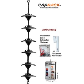 2Stoned Cap-Rack Basic+ Cap Holder in Black with 6 Clips plus 1 Additional Clip for up to 21 Baseball Caps and Hats, Black (7 clips)