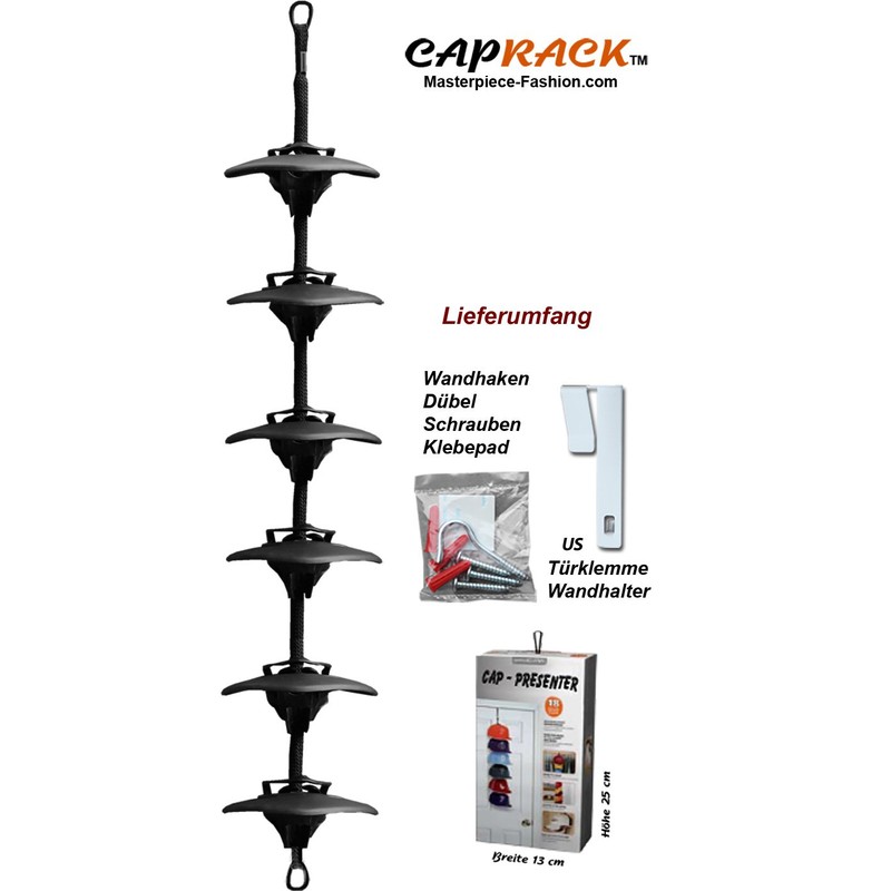2Stoned Cap-Rack Basic+ Cap Holder in Black with 6 Clips