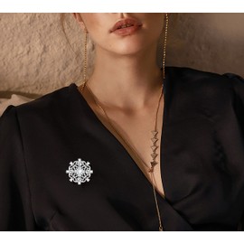 KristLand Flower Brooch Breastpin Corsage with Crystal White Gold Plated Vintage Art Deco Flower Outfits Brooch Accessories Jewelry for Women Ladies Girls