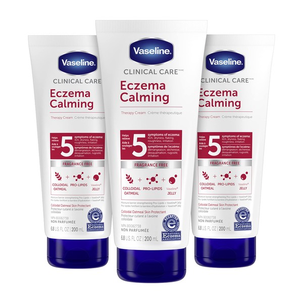 Vaseline Clinical Care™ Body Cream lotion for eczema prone skin Eczema Calming Therapy Cream with Colloidal Oatmeal Skin Protectant to provide instant relief for dry, itchy skin 200 ml, 3 pack