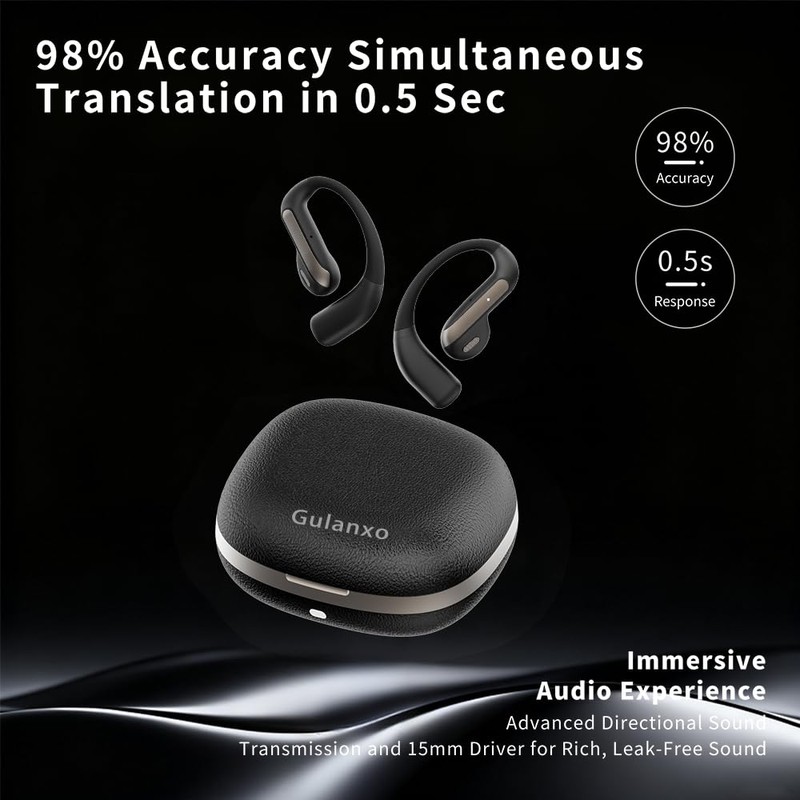AI Translator Earbuds Real-Time, Open Ear Bluetooth Translating Headphones，Translator Ear